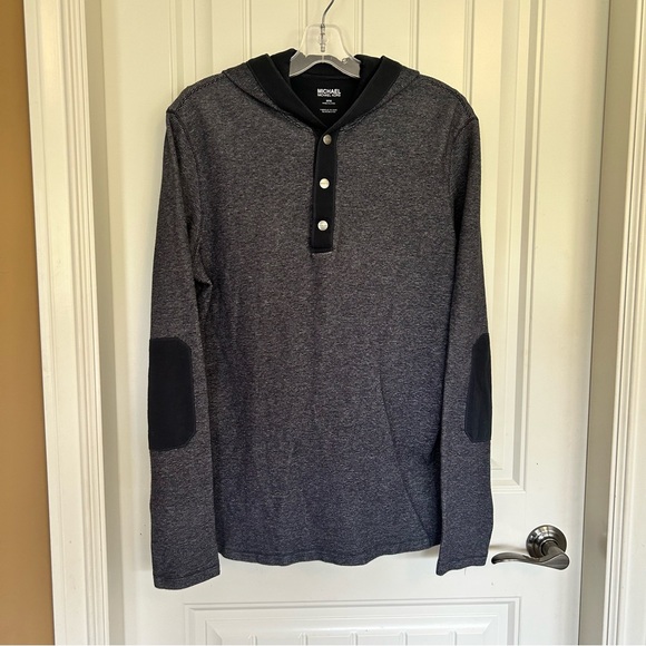 Michael Kors | Navy Blue Snap Down Hooded sweater with elbow patches Size M - Picture 3 of 9